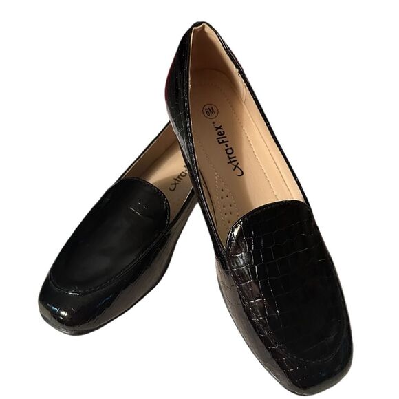 Dr. Leonard’s Xtra-Flex Wedge Loafer. Faux Croc, Black. Size 6 - Picture 2 of 6